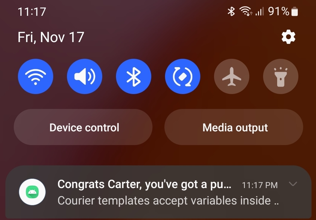 Android push notification screenshot