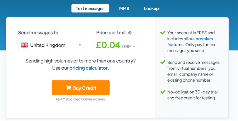 TextMagic SMS Pricing