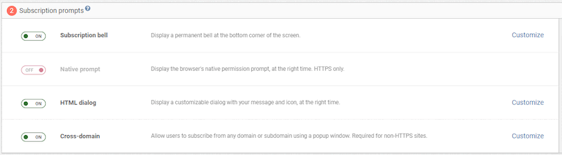 WonderPush Wix Selecting Notification Prompts