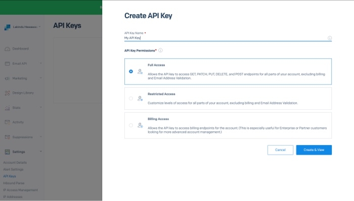 SendGrid Create API Key