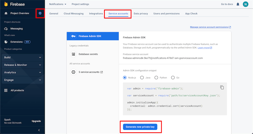 Firebase FCM Generate Private Key