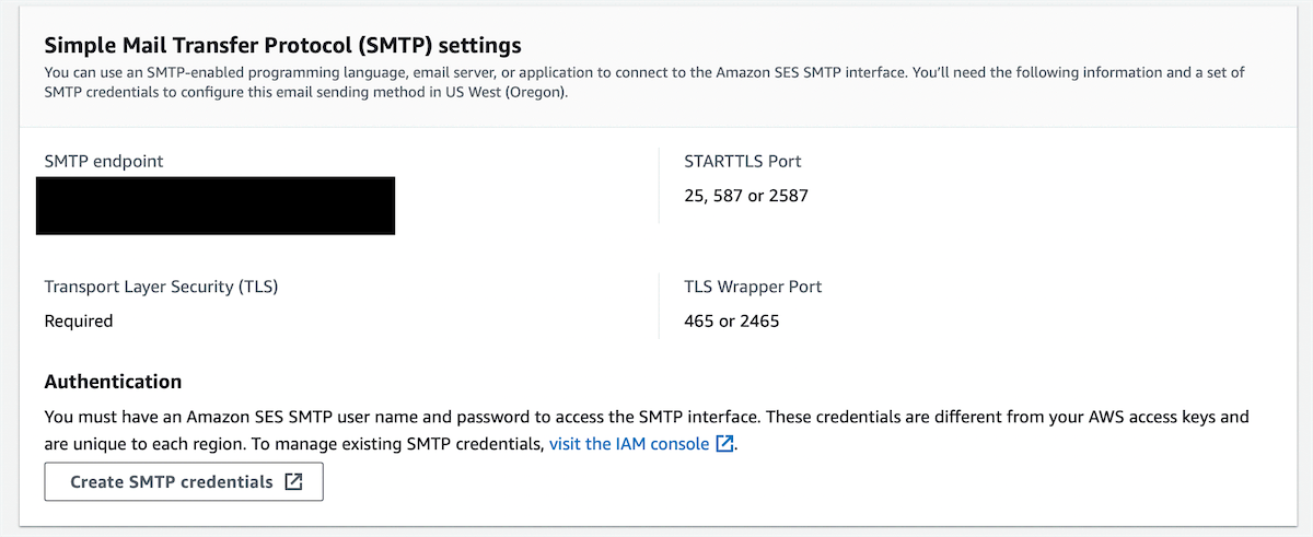 SMTP configurations for SES