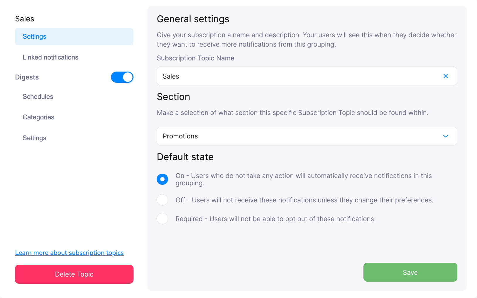 Subscription Topic Settings